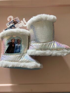 Disney Iridescent Holographic Sequin Kids Boots with White Faux Fur